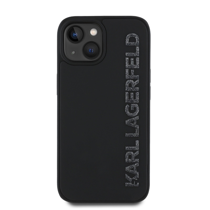 Karl Lagerfeld 3D Rubber Glitter Logo Zadní Kryt pro iPhone 14 Black