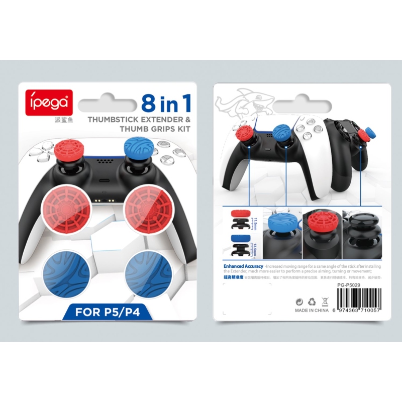 iPega P5029 Silikonové Krytky Ovládacích Páček pro PS5/PS4 4ks Red/Blue