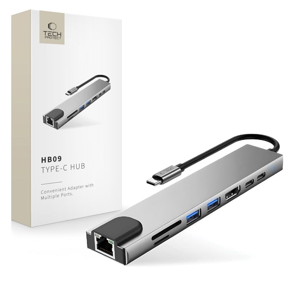 Tech-Protect HB09 USB-C adaptér 8v1 s HDMI, USB, RJ45 a čtečkou karet