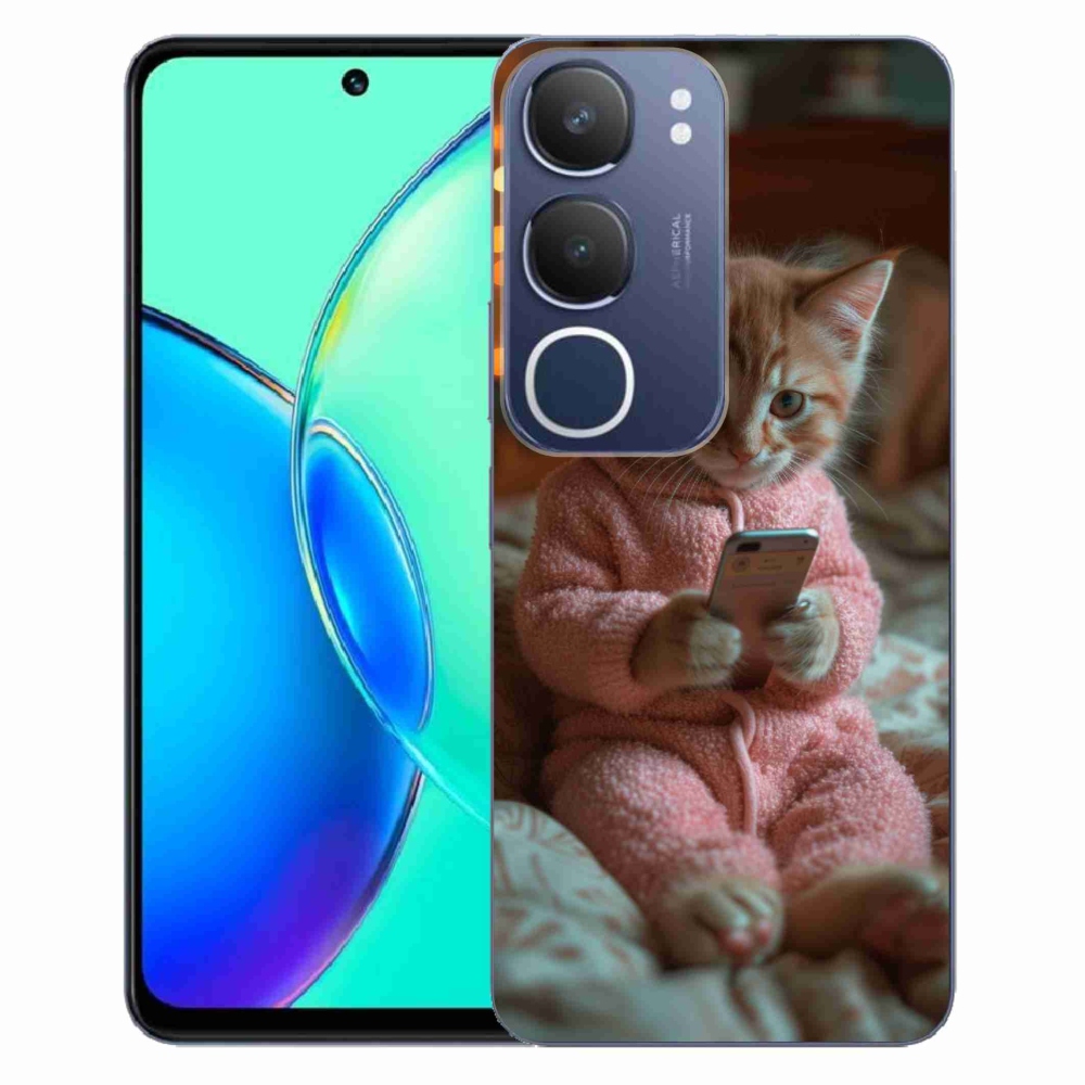 Gelový kryt mmCase na Vivo Y19s - kotě s mobilem