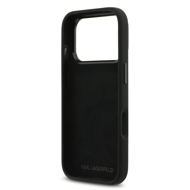 Karl Lagerfeld Liquid Silicone Metal Ikonik Zadní Kryt pro iPhone 17 Pro Black