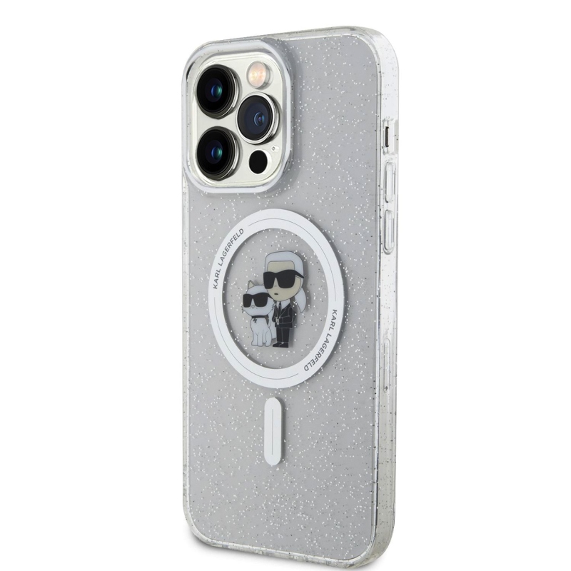 Karl Lagerfeld IML Glitter Karl and Choupette MagSafe Zadní Kryt pro iPhone 15 Pro Max - průhledný