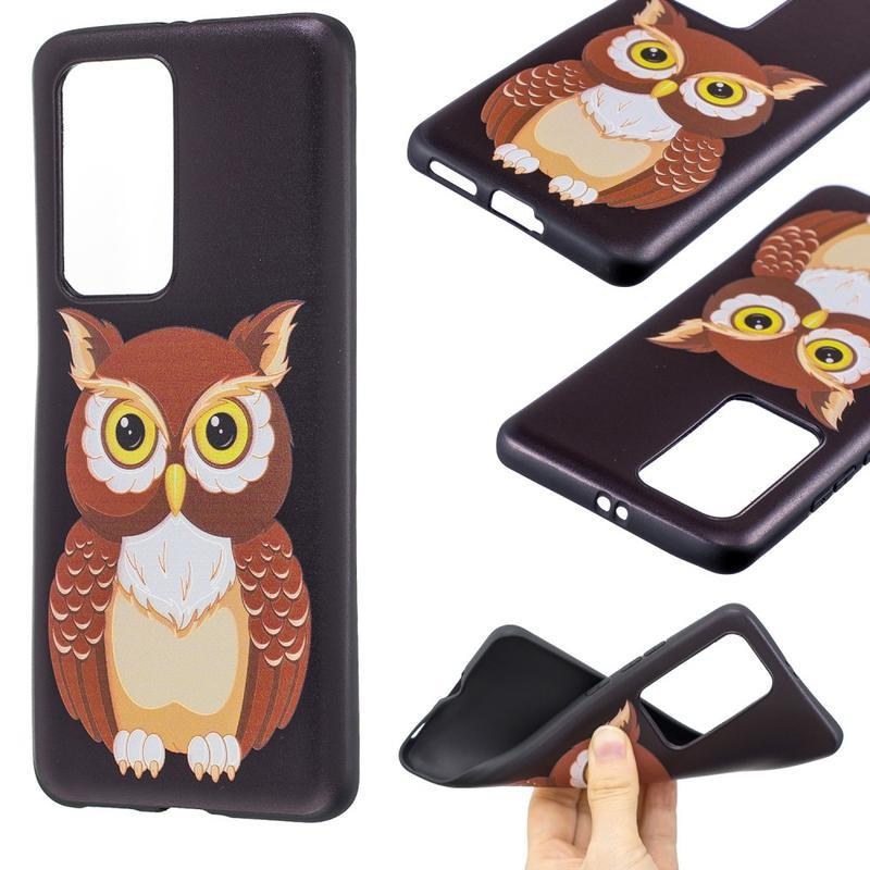 Emboss gelový obal na mobil Huawei P40 Pro - hnědá sova