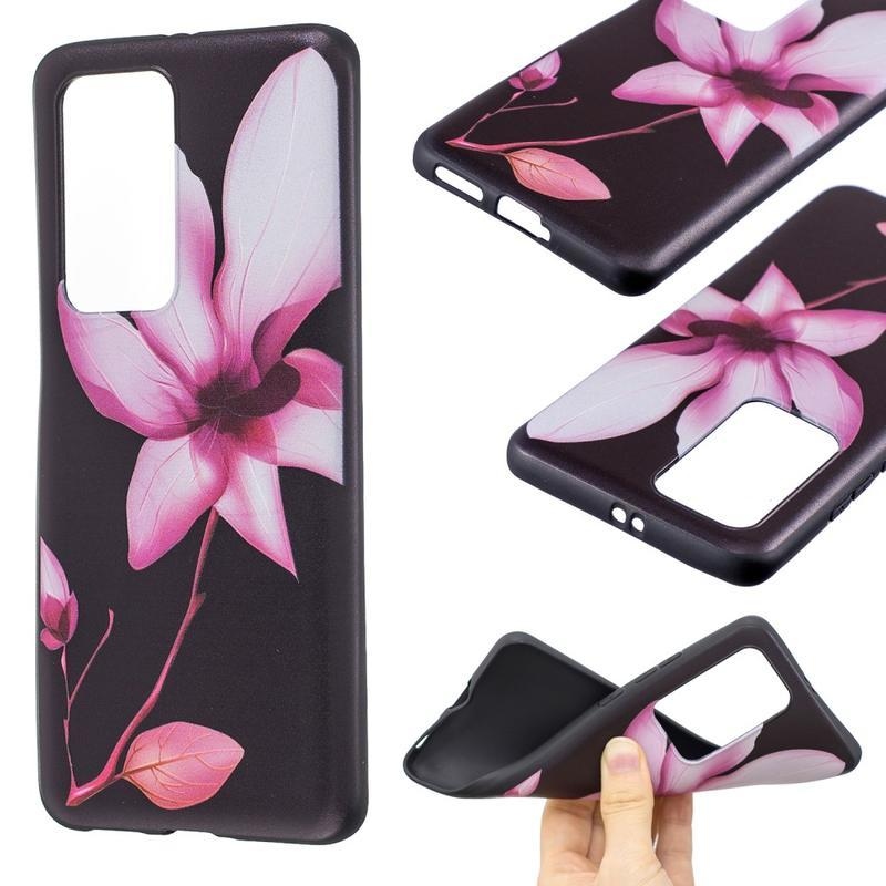 Emboss gelový obal na mobil Huawei P40 Pro - růžový květ