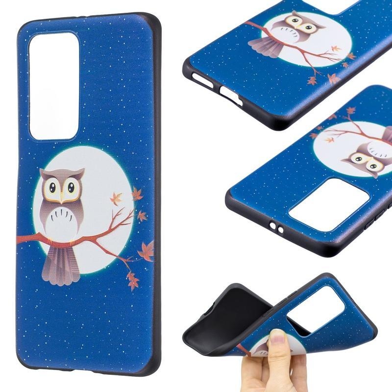 Emboss gelový obal na mobil Huawei P40 Pro - sova na větvi