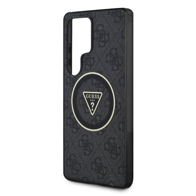 Guess IML 4G Glitter and Triangle Logo MagSafe Zadní Kryt pro Samsung Galaxy S25 Ultra Black