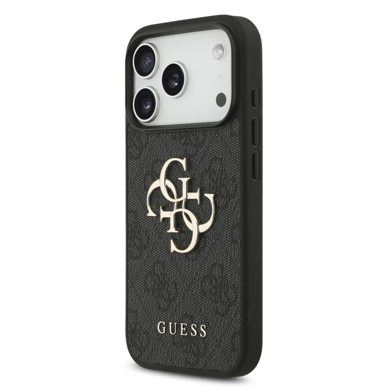 Guess PU 4G Metal Logo Zadní Kryt pro iPhone 17 Pro Grey