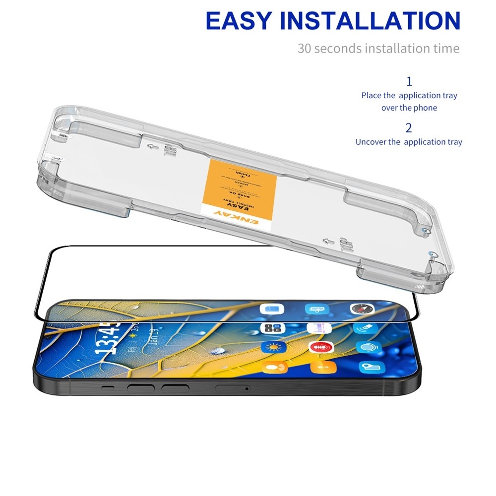 ENK 9H celoplošné tvrzené sklo na Xiaomi Redmi Note 14 4G s aplikačním rámečkem