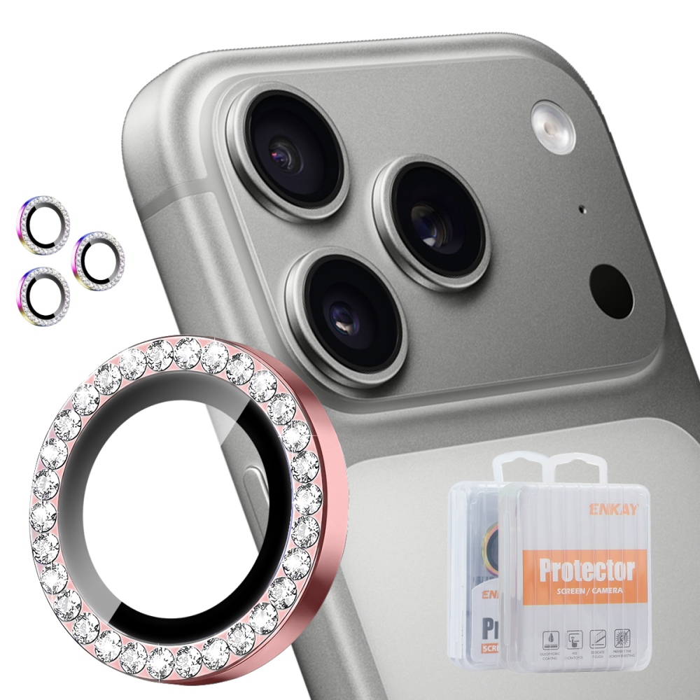 ENK Decor sklo čočky fotoaparátu na iPhone 18 Pro Max/18 Pro (samostatná skla) - růžové