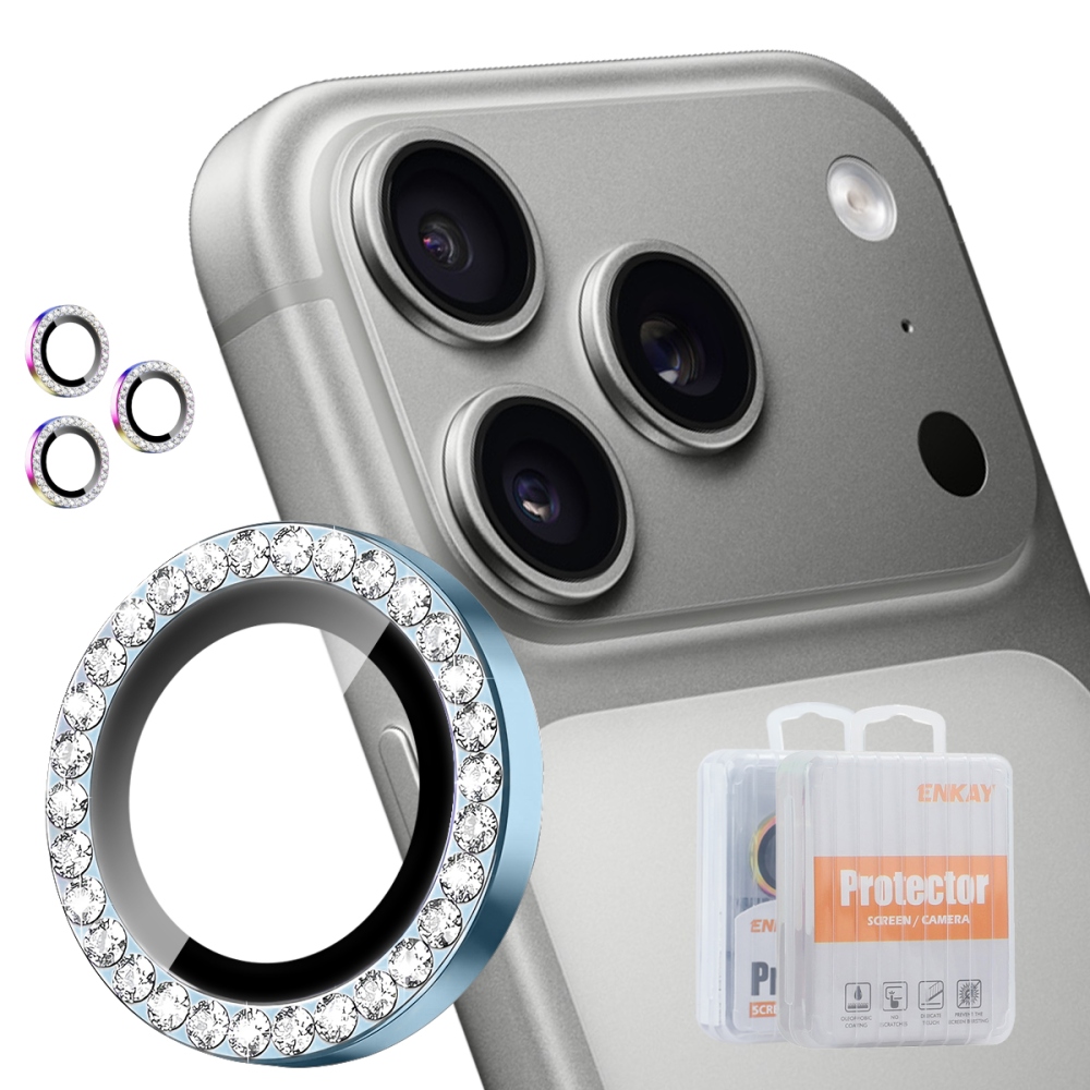 ENK Decor sklo čočky fotoaparátu na iPhone 18 Pro Max/18 Pro (samostatná skla) - světlemodré