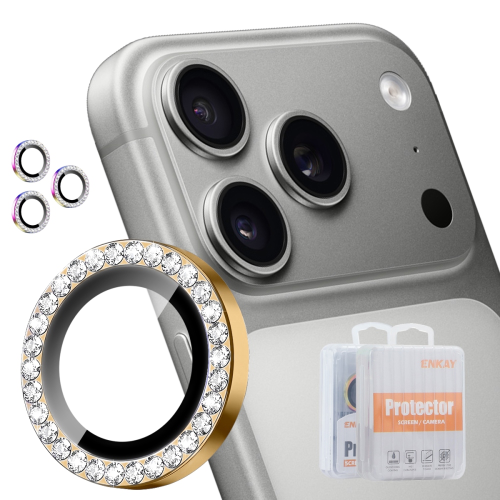 ENK Decor sklo čočky fotoaparátu na iPhone 18 Pro Max/18 Pro (samostatná skla) - zlaté