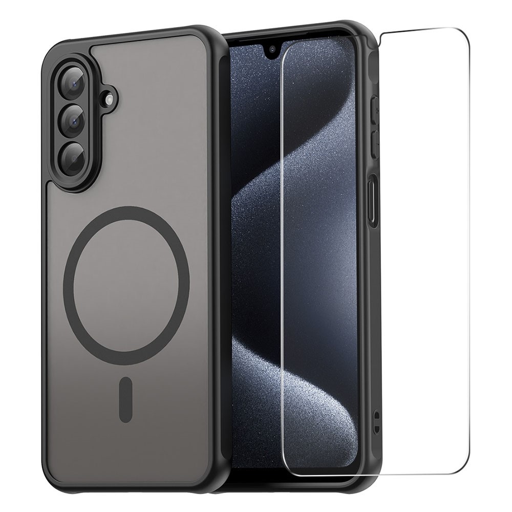 ENKAY matný gelový obal s MagSafe + 9H ochranné sklo na Samsung Galaxy A16 4G/5G - černý