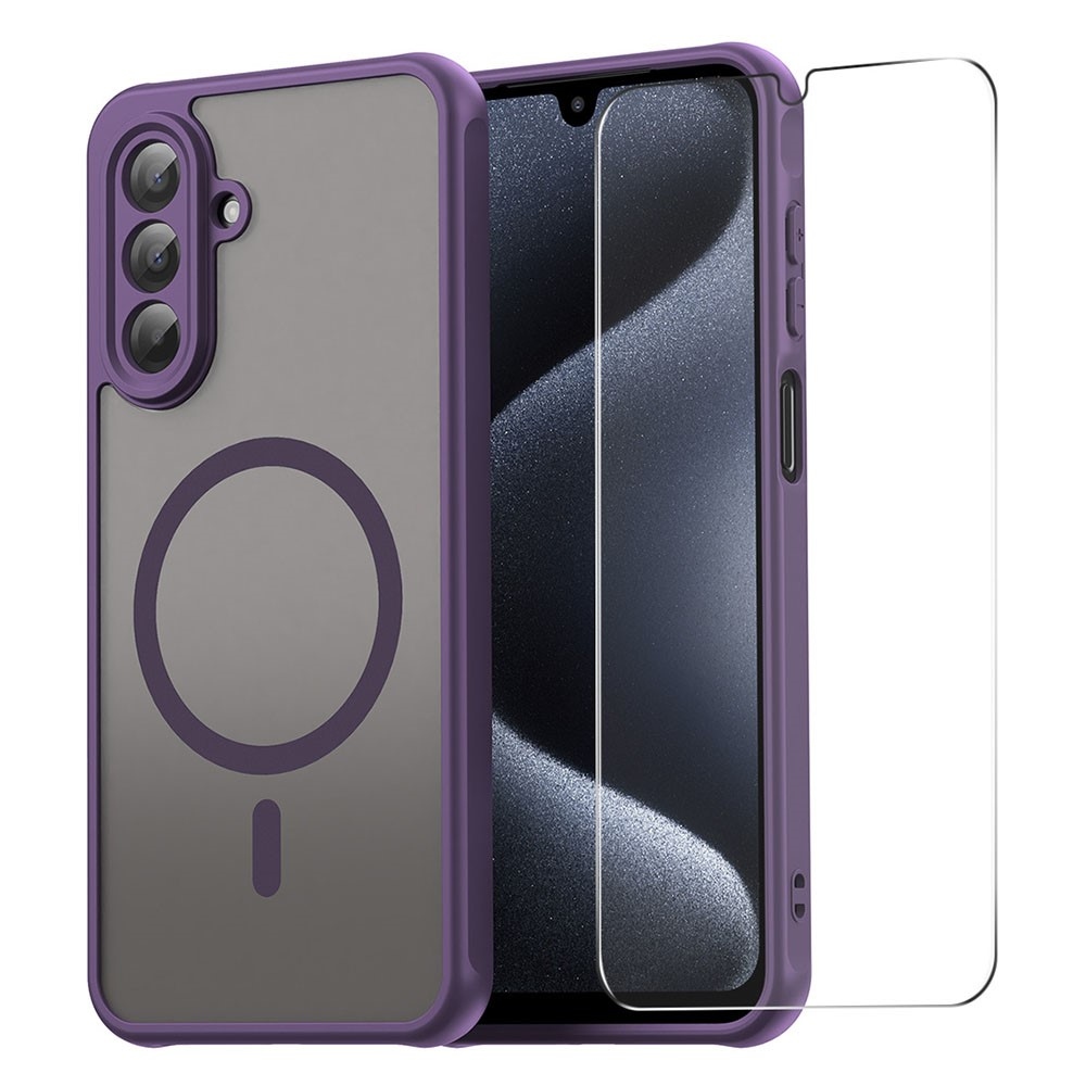 ENKAY matný gelový obal s MagSafe + 9H ochranné sklo na Samsung Galaxy A16 4G/5G - fialový