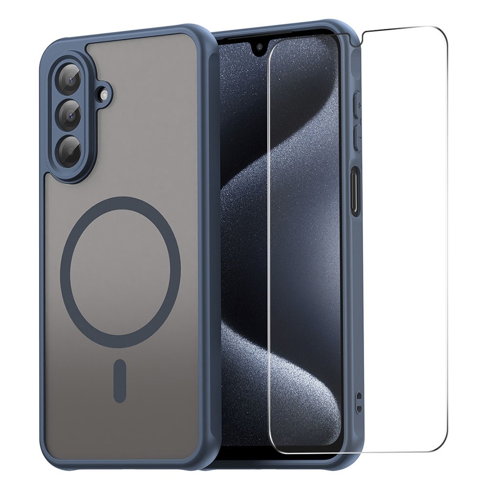 ENKAY matný gelový obal s MagSafe + 9H ochranné sklo na Samsung Galaxy A16 4G/5G - modrý