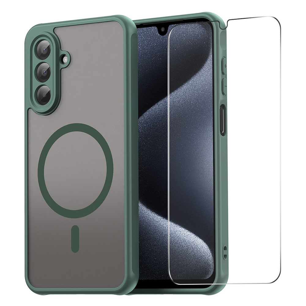ENKAY matný gelový obal s MagSafe + 9H ochranné sklo na Samsung Galaxy A16 4G/5G - zelený