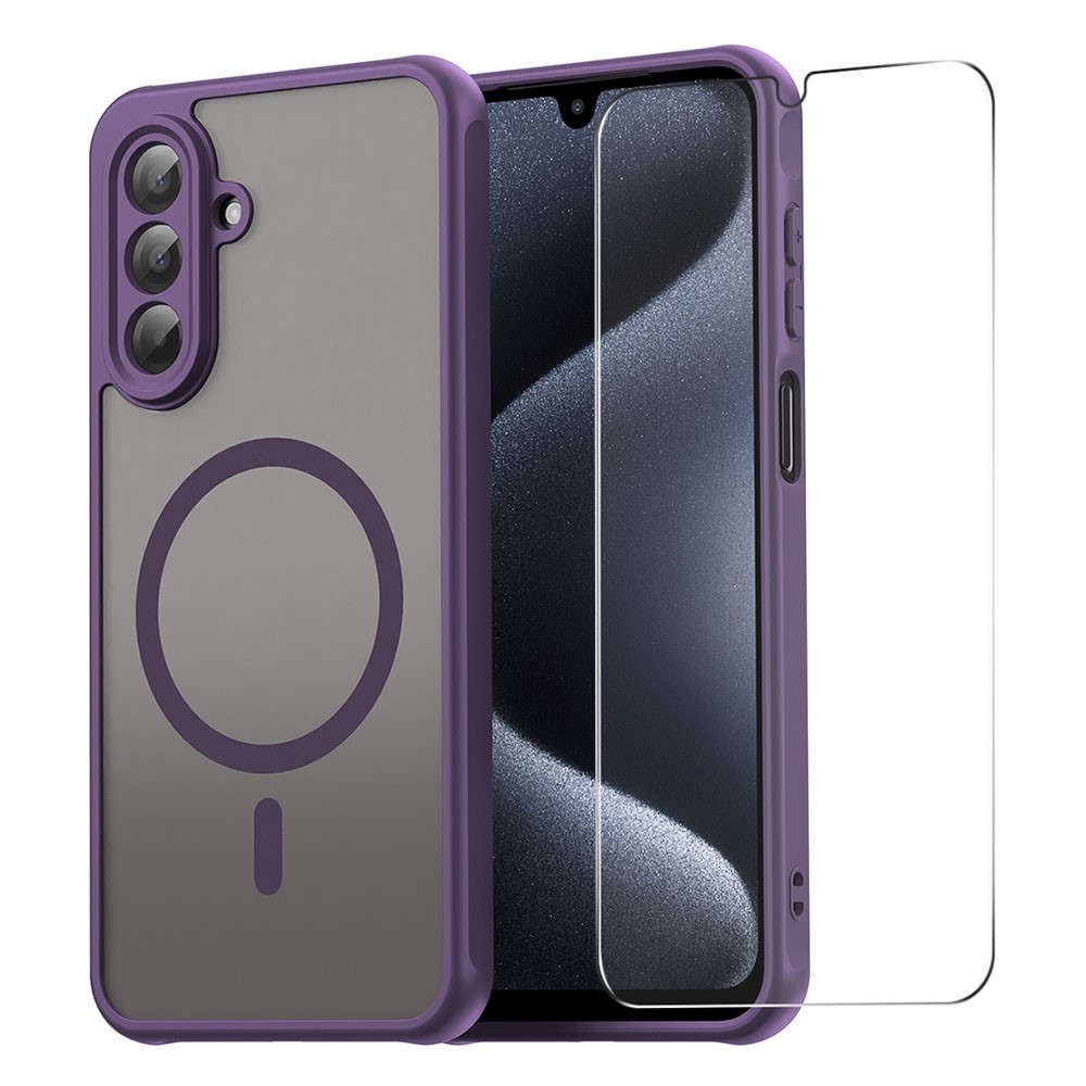 ENKAY matný gelový obal s MagSafe + 9H ochranné sklo na Samsung Galaxy A17 4G/5G - fialový