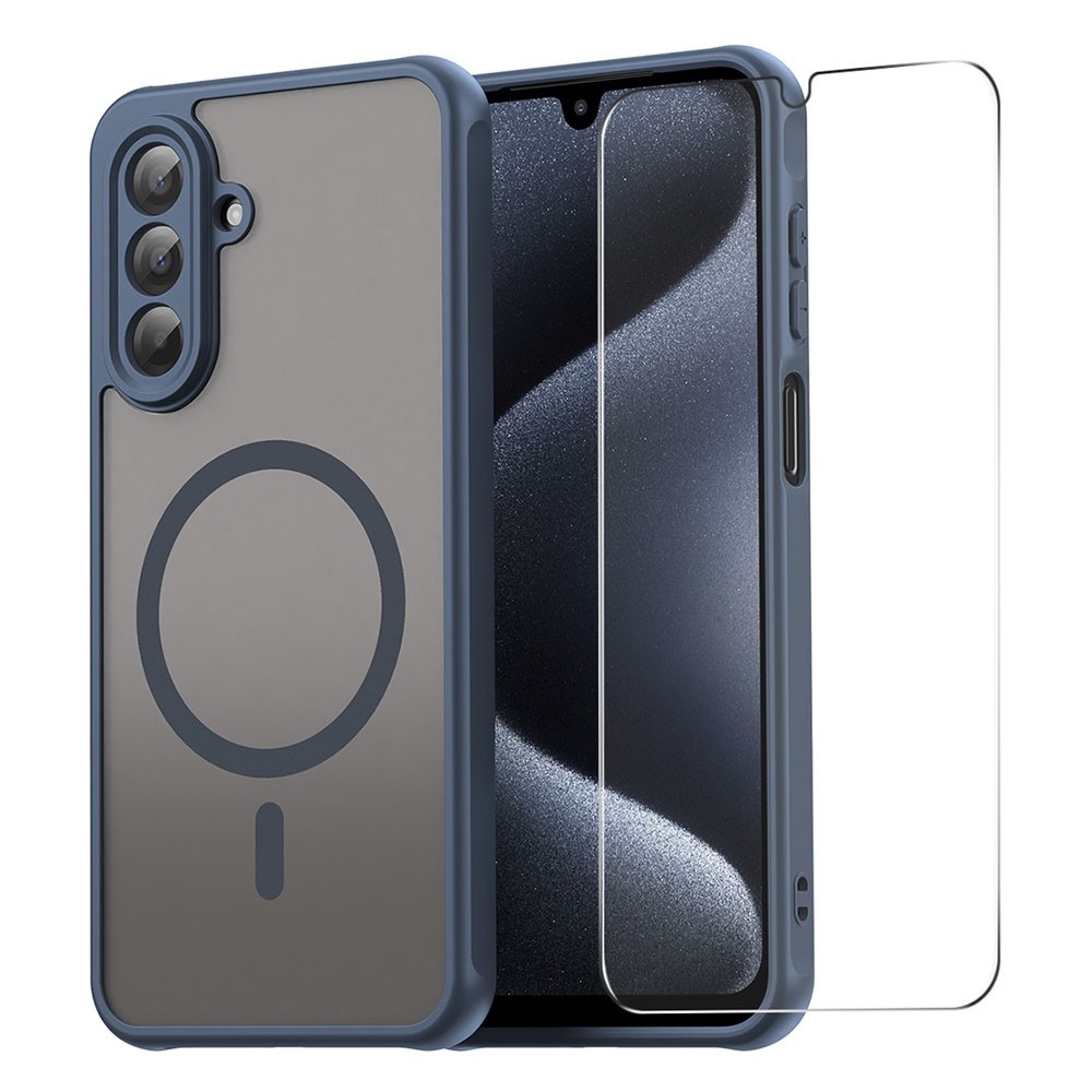 ENKAY matný gelový obal s MagSafe + 9H ochranné sklo na Samsung Galaxy A17 4G/5G - modrý