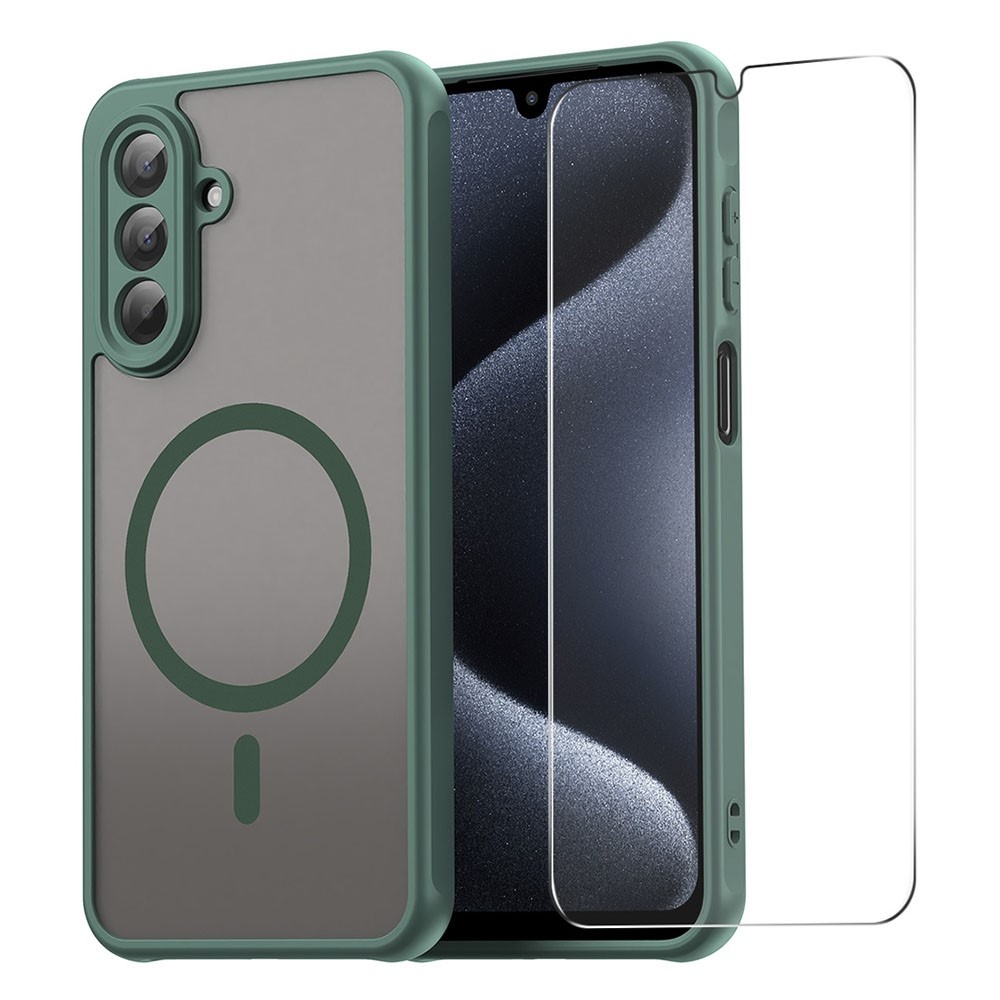 ENKAY matný gelový obal s MagSafe + 9H ochranné sklo na Samsung Galaxy A17 4G/5G - zelený