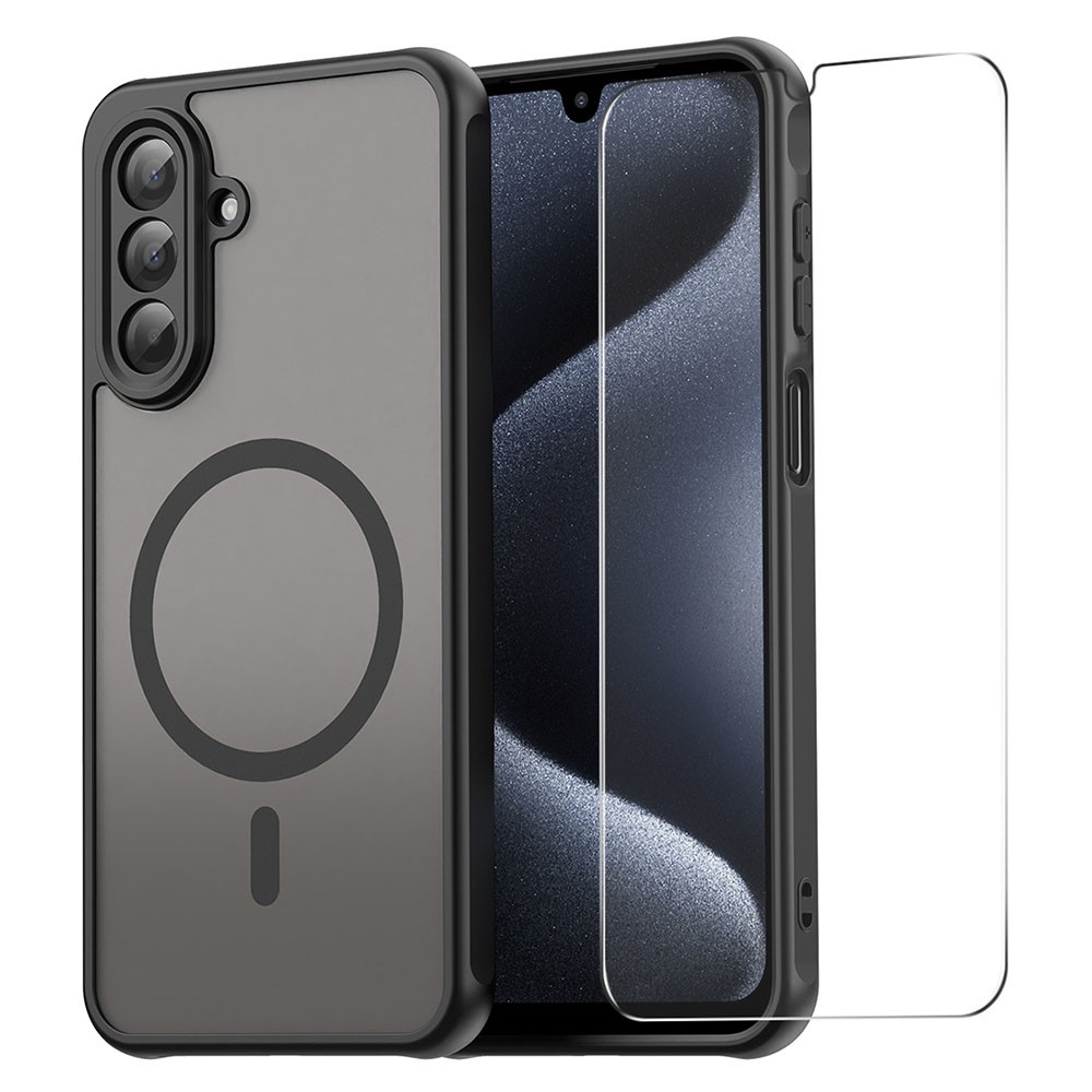 ENKAY matný gelový obal s MagSafe + 9H ochranné sklo na Samsung Galaxy A26 5G - černý