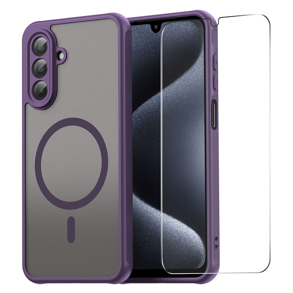 ENKAY matný gelový obal s MagSafe + 9H ochranné sklo na Samsung Galaxy A26 5G - fialový