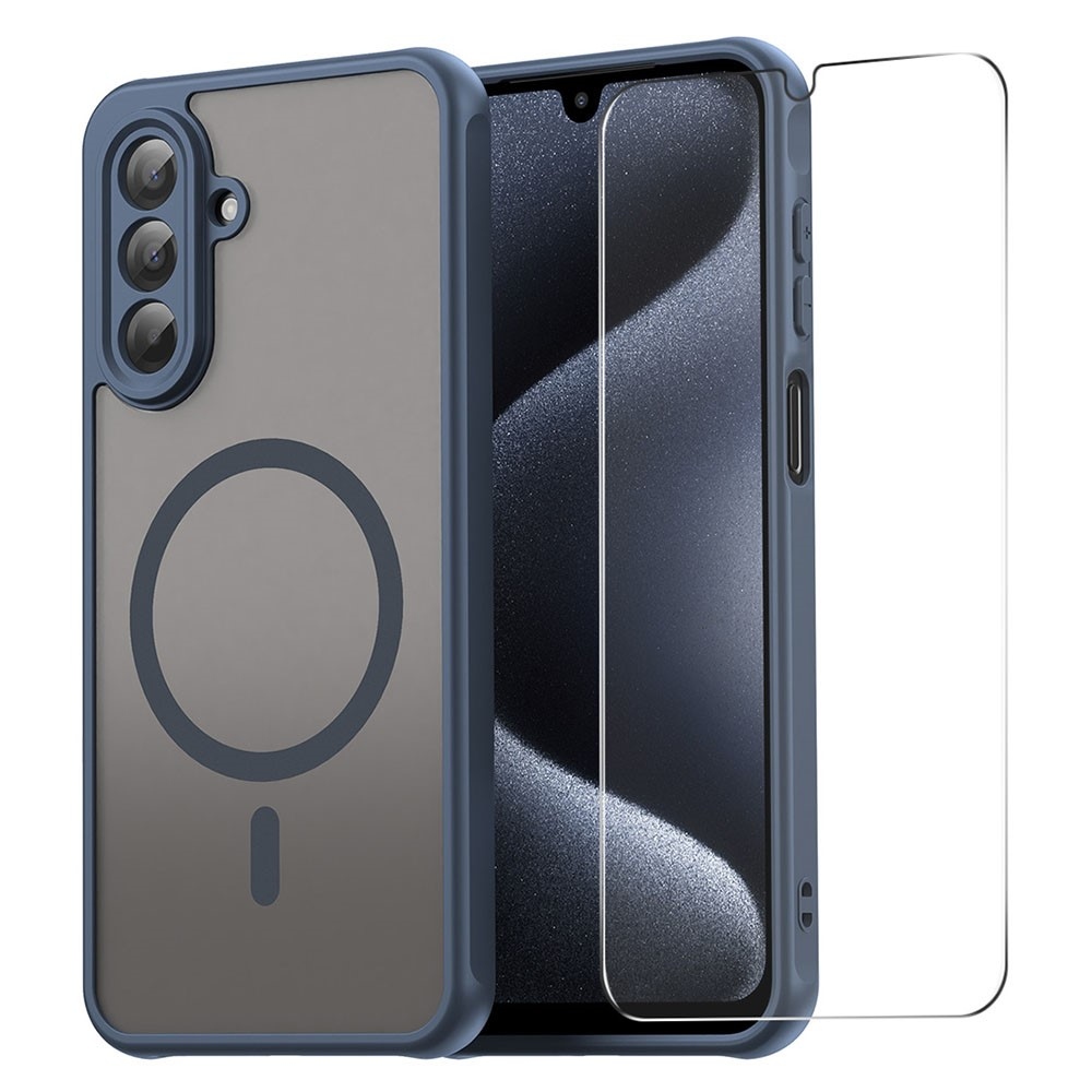 ENKAY matný gelový obal s MagSafe + 9H ochranné sklo na Samsung Galaxy A26 5G - modrý