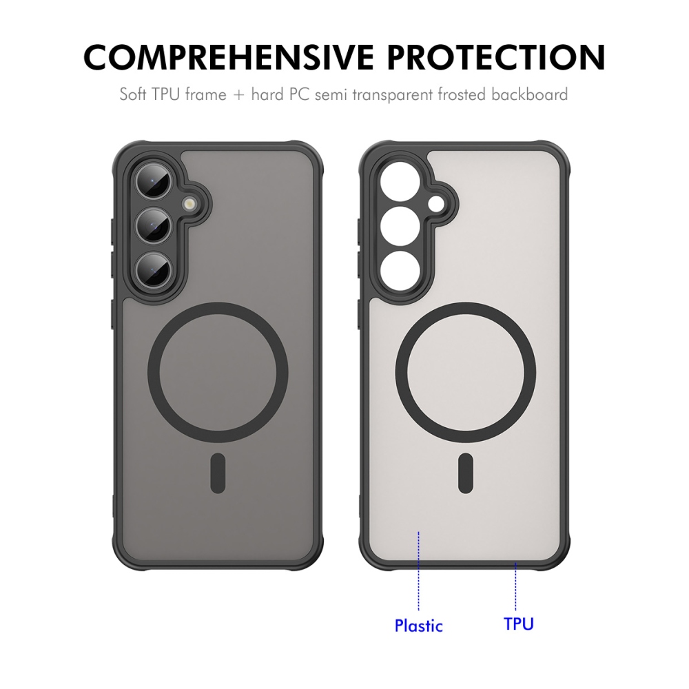 ENKAY matný gelový obal s MagSafe + 9H ochranné sklo na Samsung Galaxy A37 5G - černý