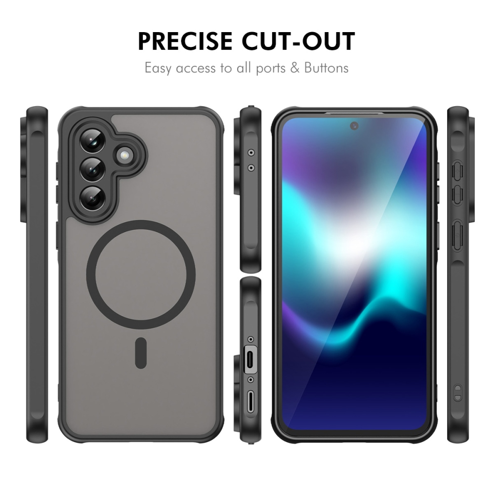 ENKAY matný gelový obal s MagSafe + 9H ochranné sklo na Samsung Galaxy A37 5G - černý