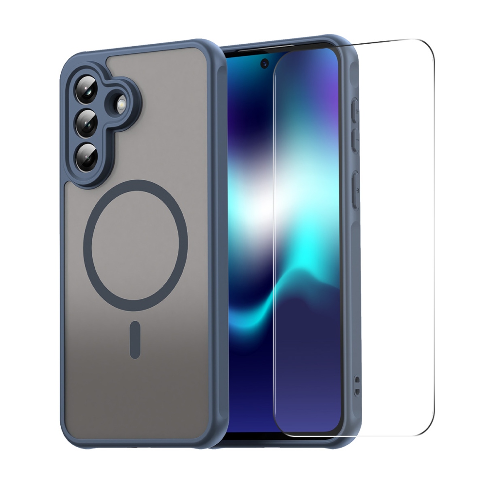 ENKAY matný gelový obal s MagSafe + 9H ochranné sklo na Samsung Galaxy A57 5G - modrý