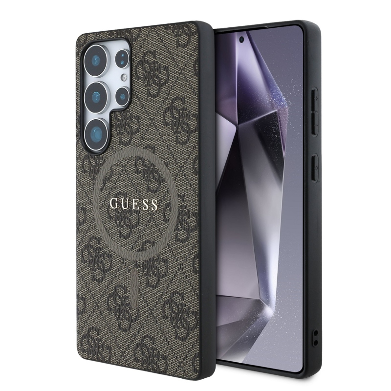 Guess PU Leather 4G Colored Ring MagSafe Zadní Kryt pro Samsung Galaxy S25 Ultra Brown