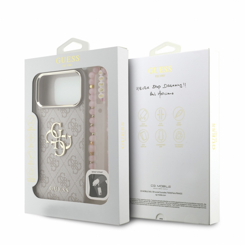 Guess PU 4G Metal Logo Strap Zadní Kryt pro iPhone 18 Pro Max Pink