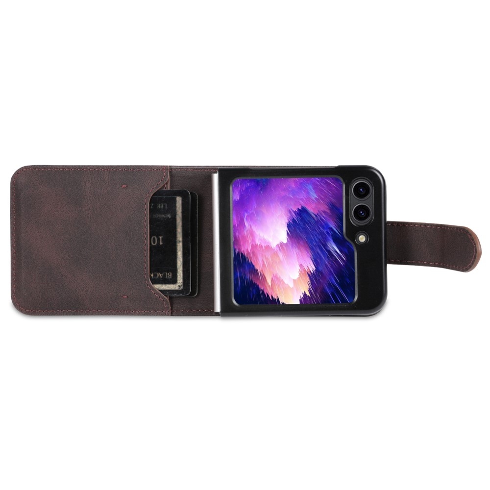 AZNS plastový kryt s PU kůží na Samsung Galaxy Z Flip5 5G - hnědý