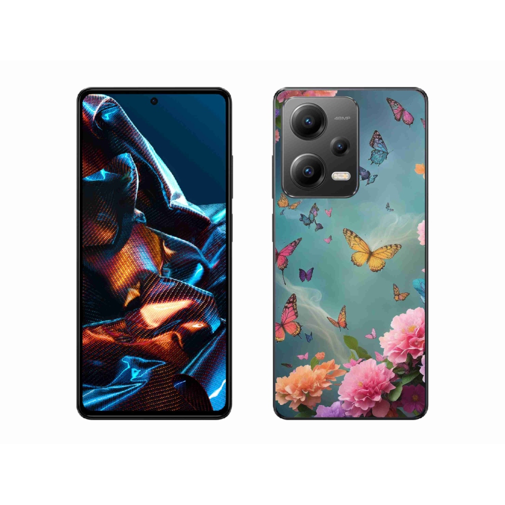 Gelový kryt mmCase na Xiaomi Redmi Note 12 Pro 5G - barevné květy a motýli