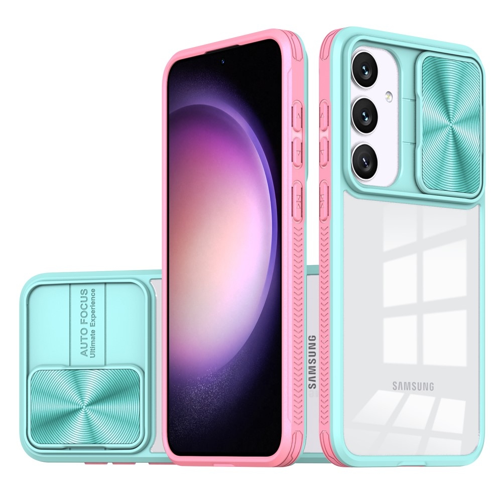 Backplate odolný kryt s krytkou fotoaparátu na Samsung Galaxy S25+ - modrozelený/růžový
