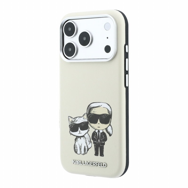 Karl Lagerfeld PU Semi Wrap Smooth Sketch Bodies Magsafe Zadní Kryt pro iPhone 18 Pro Beige