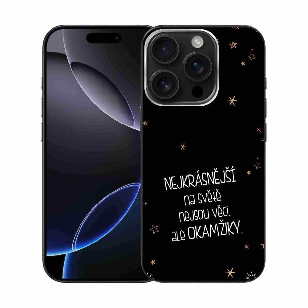 Gelový kryt mmCase na iPhone 16 Pro - citát 4 černé pozadí