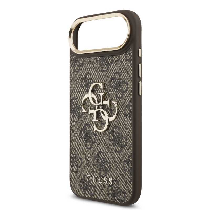 Guess PU Leather 4G Metal Logo Gold Frame Zadní Kryt pro iPhone Air Brown