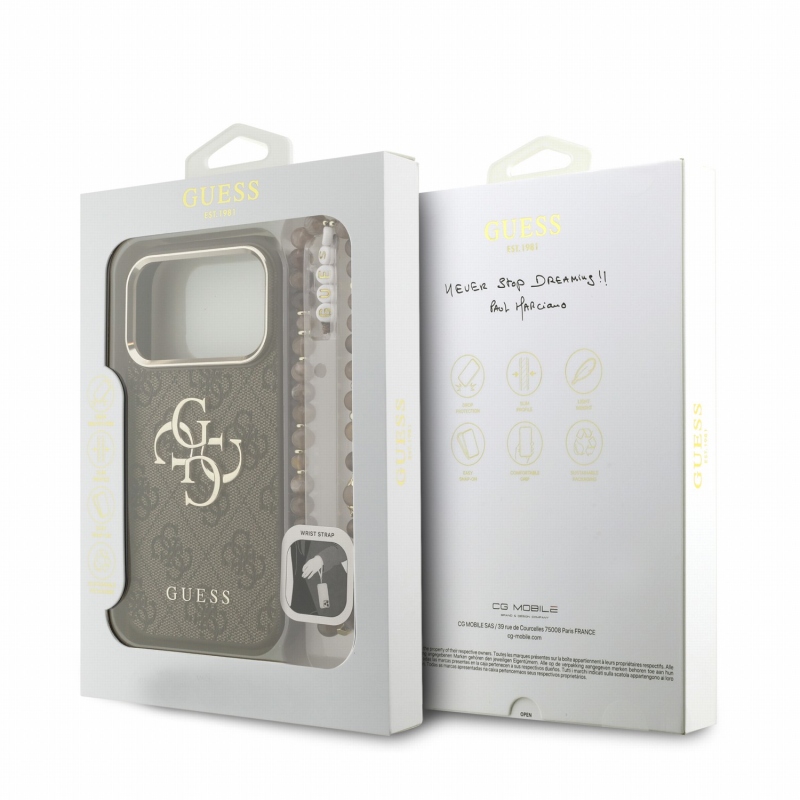 Guess PU 4G Metal Logo Strap Zadní Kryt pro iPhone 18 Pro Brown