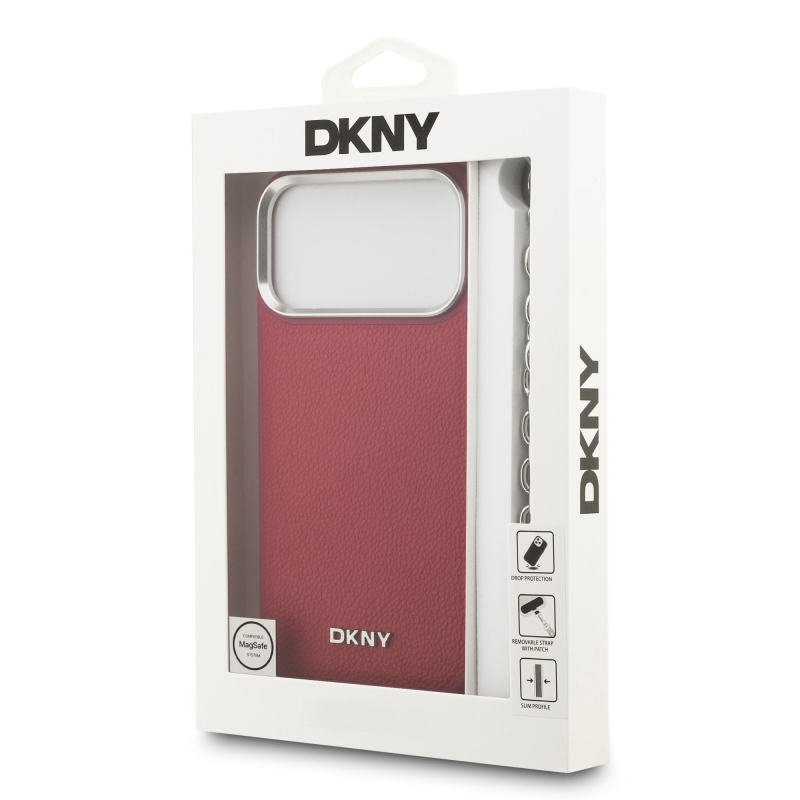 DKNY PU Leather Metal Logo Wrist Chain MagSafe Zadní Kryt pro iPhone 17 Pro Max Pink