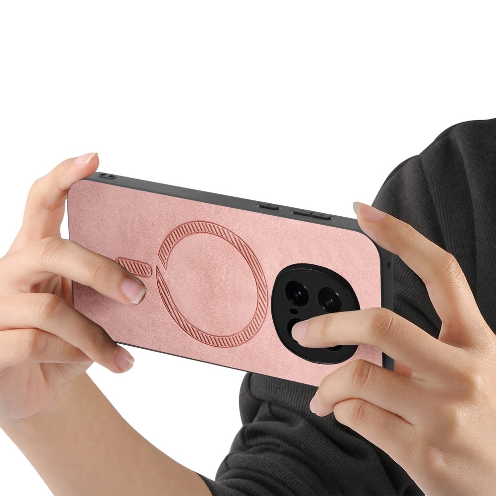 Skiny gelový obal s umělou kůží a podporou MagSafe na Honor Magic 7 Pro 5G - růžový