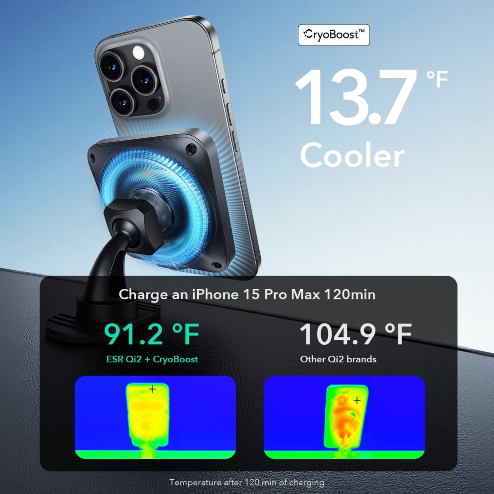 ESR HaloLock CryoBoost magnetický držák do auta s MagSafe Qi2 nabíjením 15W  - černý