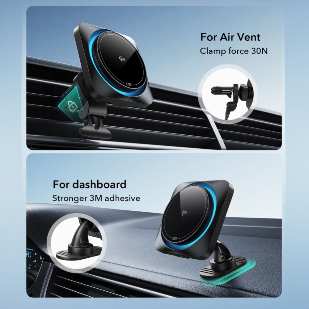 ESR HaloLock CryoBoost magnetický držák do auta s MagSafe Qi2 nabíjením 15W  - černý