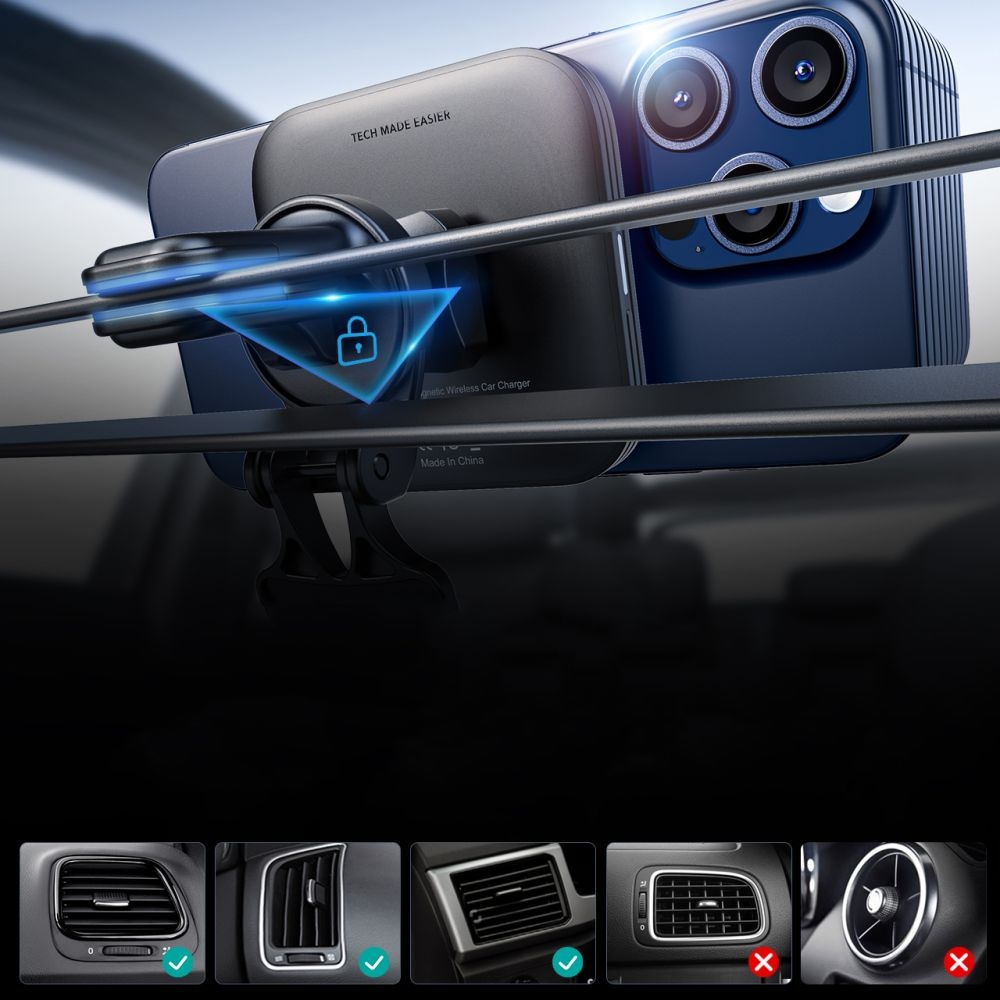 ESR HaloLock Qi2 MagSafe magnetický držák do ventilace s bezdrátovým nabíjením 15W - černý