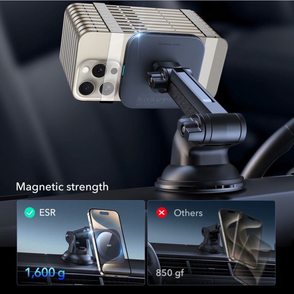 ESR HaloLock Qi2 MagSafe magnetický držák na palubní desku s bezdrátovým nabíjením 15W - černý