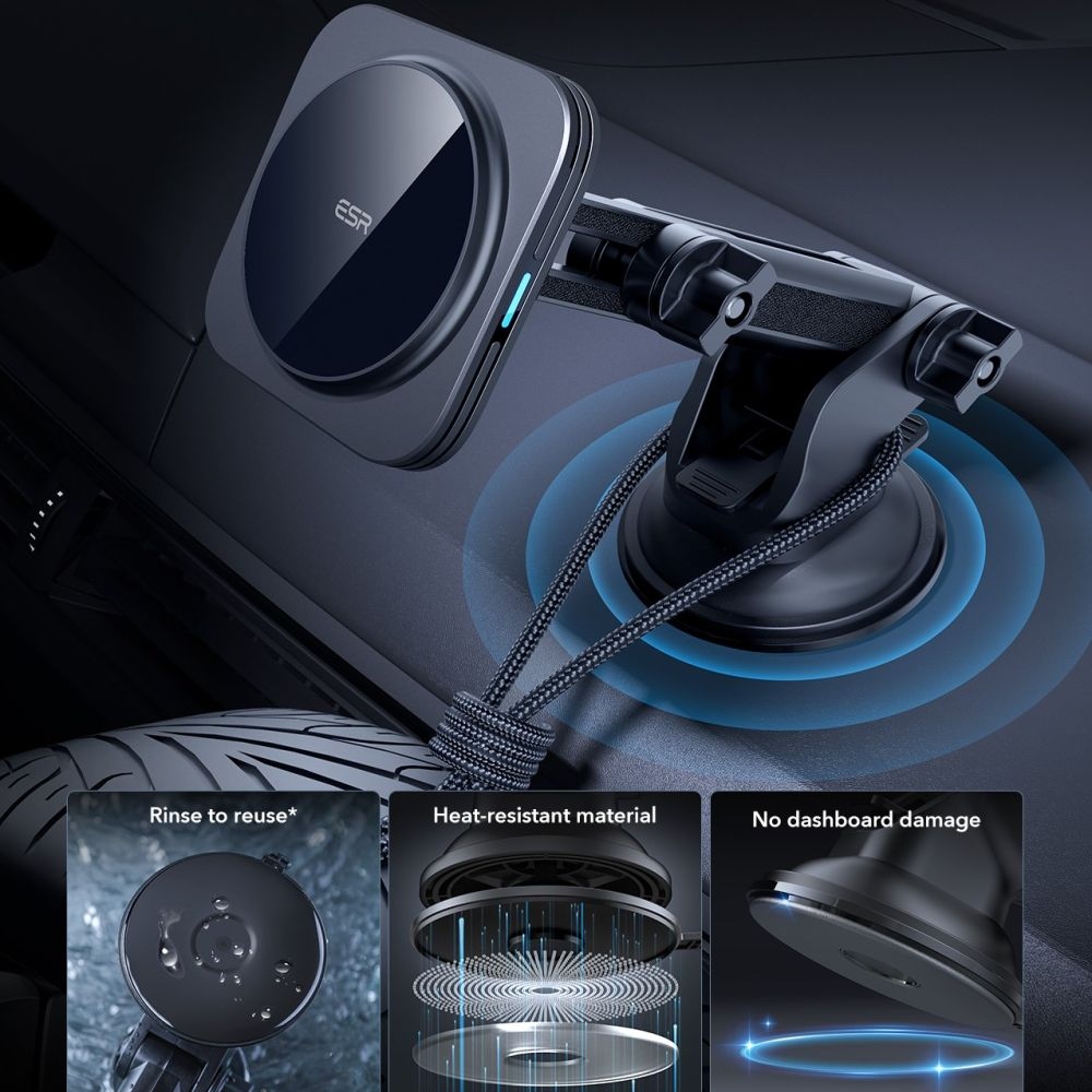 ESR HaloLock Qi2 MagSafe magnetický držák na palubní desku s bezdrátovým nabíjením 15W - černý