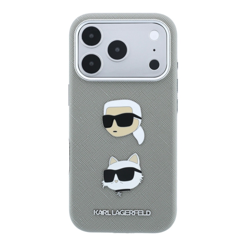 Karl Lagerfeld PU Semi Wrap Saffiano K&CH Heads Zadní Kryt pro iPhone 18 Pro Max Grey