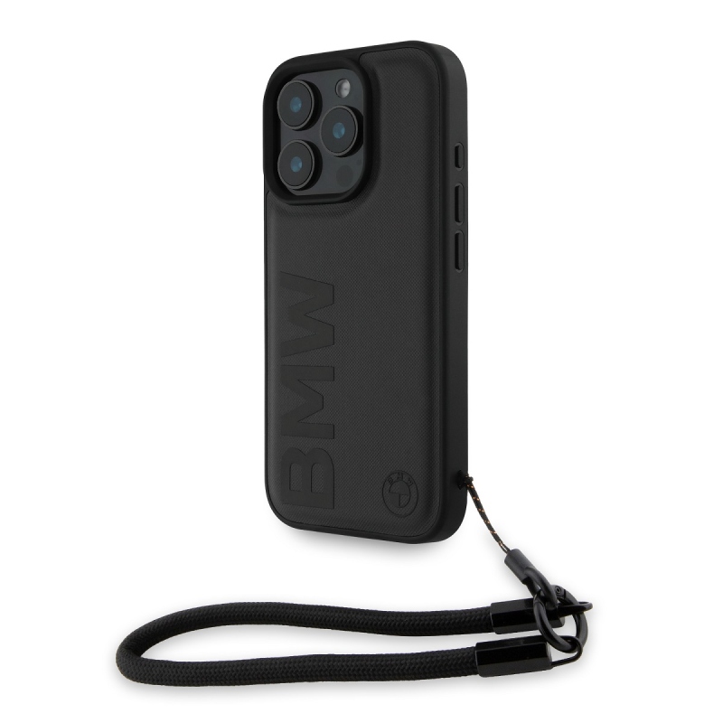 BMW Leather Signature and Strap Zadní Kryt pro iPhone 16 Pro Max Black