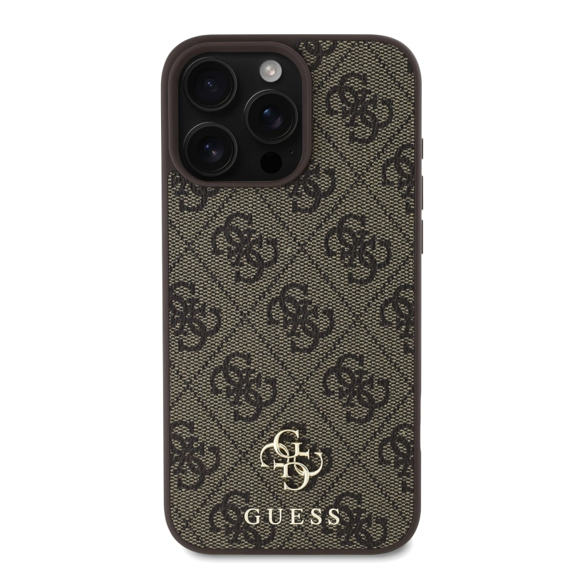 Guess PU 4G Small Metal Logo MagSafe Zadní Kryt pro iPhone 16 Pro Brown