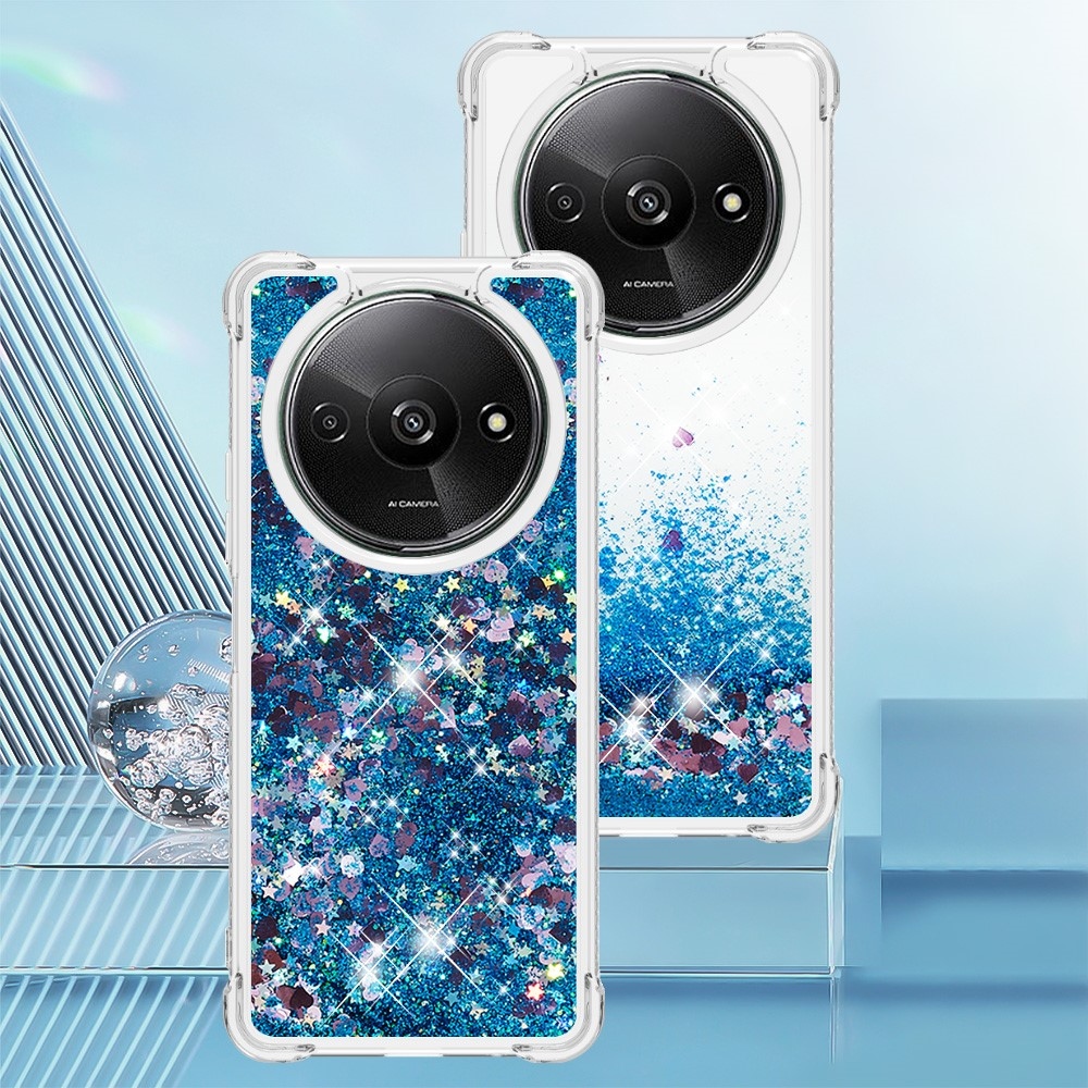 Glitter gelový přesýpací obal na Xiaomi Redmi A3 - modrý/srdíčka