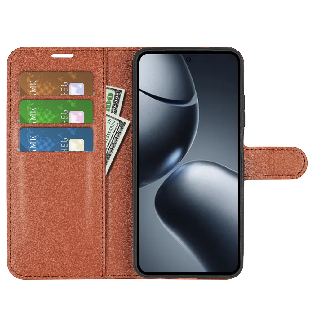 Litchi knížkové pouzdro na Xiaomi 15T - hnědé