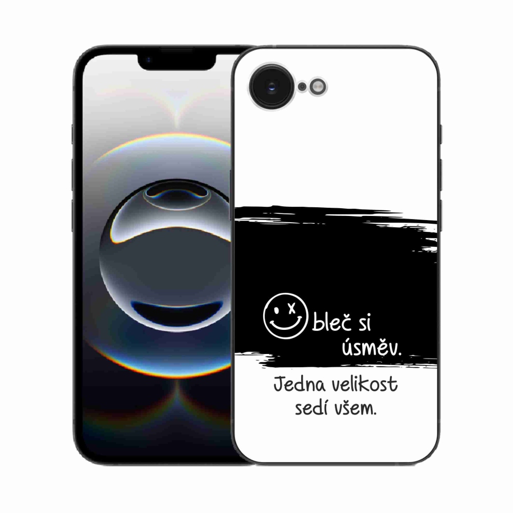 Gelový kryt mmCase na iPhone 16e - vtipný text 8 černobílé pozadí